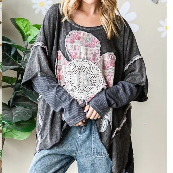 Oli and Hali Mineral Wash Tee Women's Oversized Shirt Boho Relaxed Fit Top #121 - Picture 4 of 5